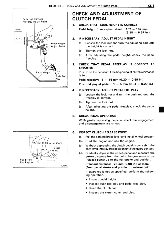 CHECK AND ADJUSTMENT OF CLUTCH PEDAL