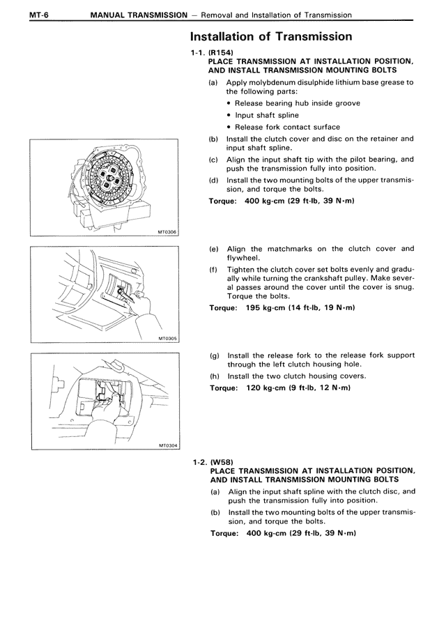 Installation of Transmission (W58 TRANSMISSION)